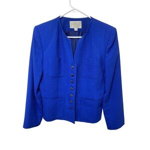 Le Suit Blazer Skirt Suit Set Career Business Cobalt Blue Petite Size 10